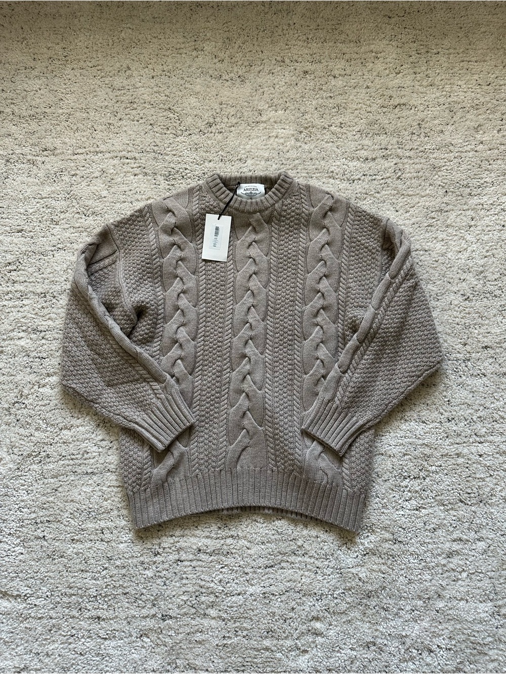 Aritzia Heritage Knit Merino Wool Sweater Heather Nomad Taupe